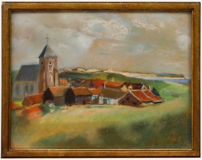 Cecile Hertz-Eyrolles (1875-1974) - Framed Pastel, A Coastal Hamlet 