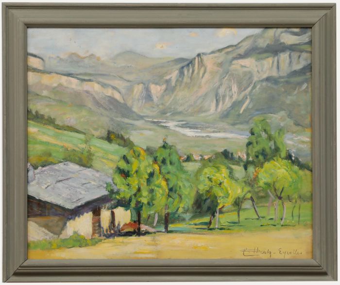 Cecile Hertz-Eyrolles (1875-1974) - Framed Oil, Summer at the Mountain Chalet 