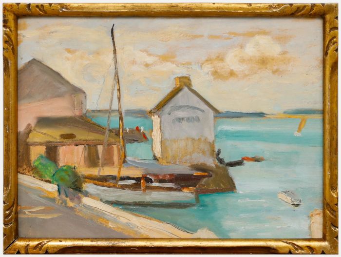 Cecile Hertz-Eyrolles (1875-1974) - Framed Mid 20th Century Oil, Harbour Houses