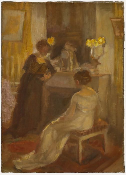 Cecile Hertz-Eyrolles (1875-1974) - Oil, Debutante in the Drawing Room 