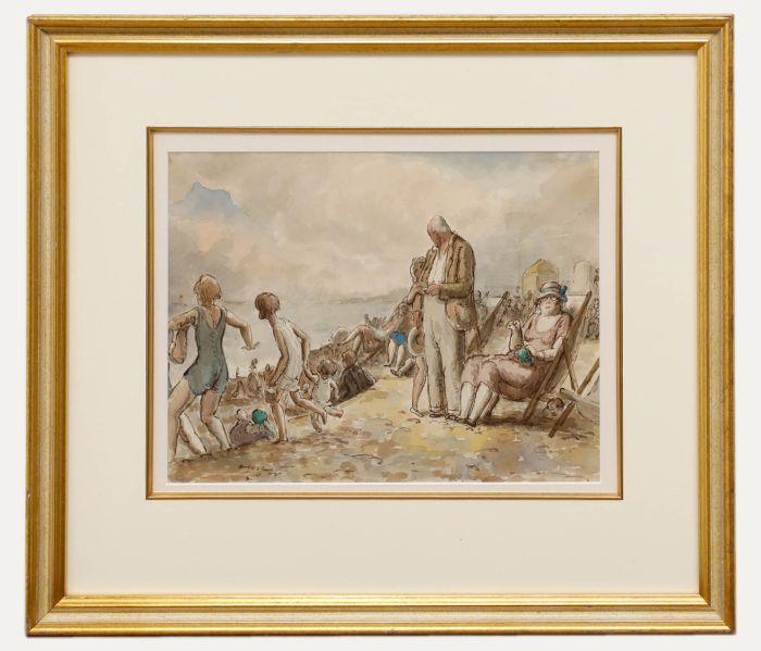Harold Hope Read (1881-1959) - Framed  Watercolour, Crowds on the Beach