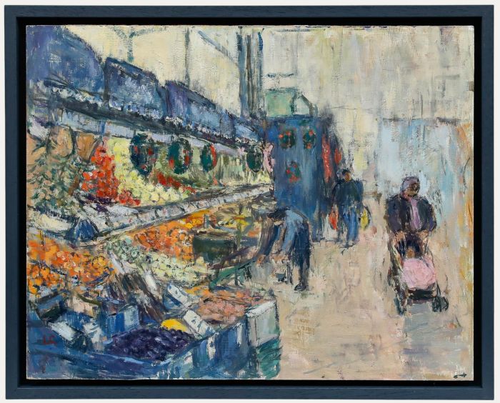 Louella Gwillim (1930-2023) - c.2013 Oil, Mr Fruit, Newport Market