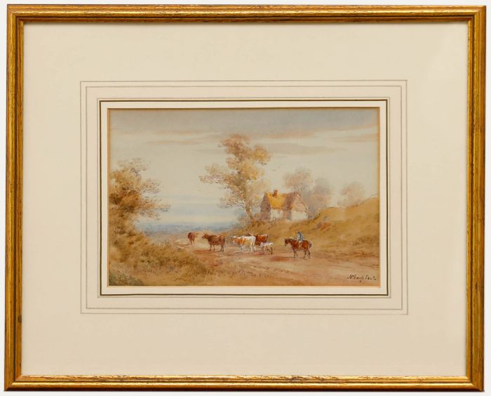 William Henry Earp (1831-1914) - Watercolour, Sussex Landscape with Drover 