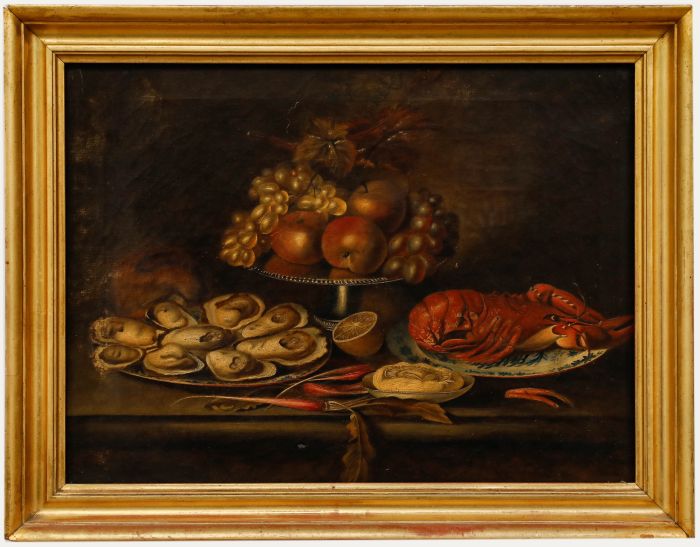 English School Late 19th Century Oil - Still Life of Oysters and Lobster