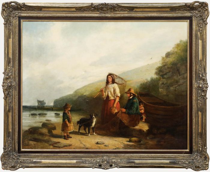 James Cole (fl.1856-1885) - Framed 1858 Oil, The Fisherman & His Family