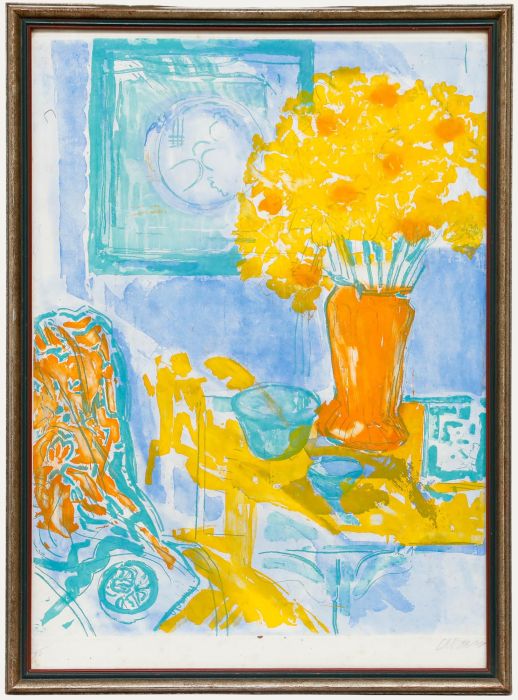 Andrea Tana (b.1942) - Framed 20th Century Lithograph, Still Life of Daffodils