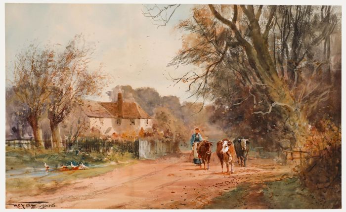 Henry Charles Fox - 1906 Watercolour, The Cattle Herder