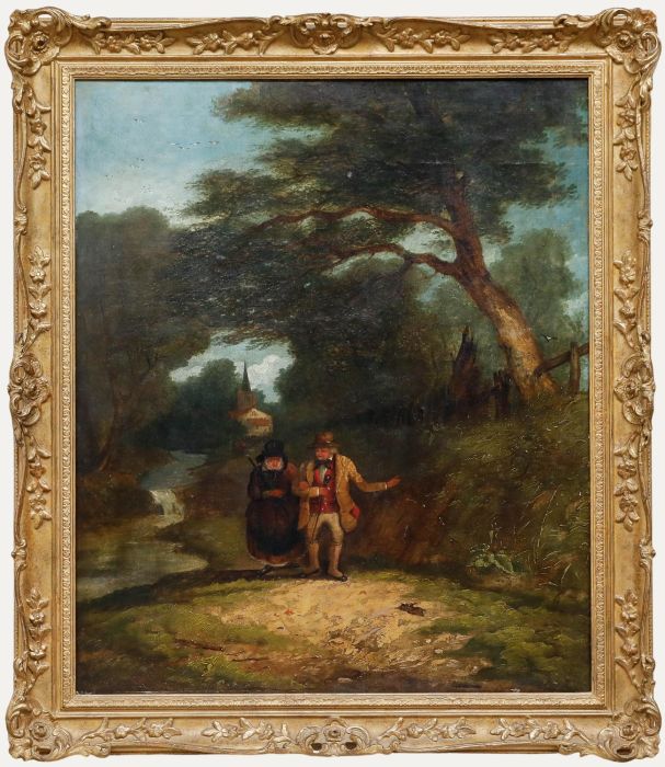 Mid 19th Century Oil - Returning from Morning Service