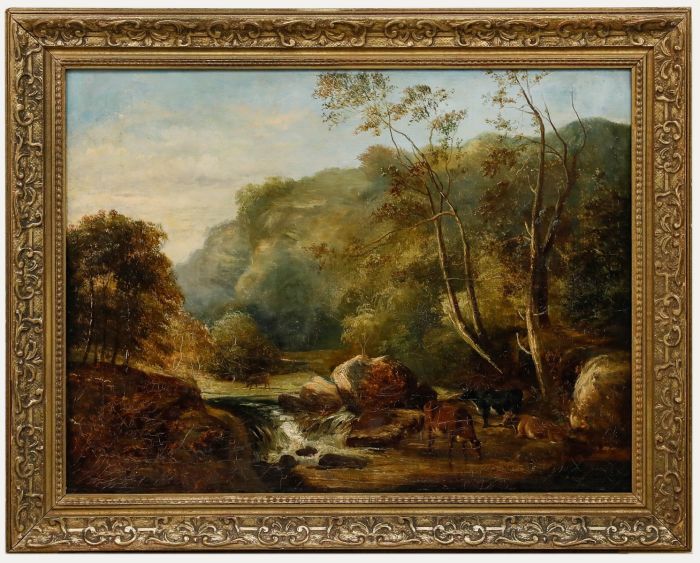 Circle of Thomas Creswick - Framed 19th Century Oil, Cattle Watering by a Stream