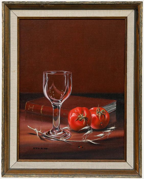 Ted Dyer (b.1940) - Framed 20th Century Oil, Still Life with Sherry Glass