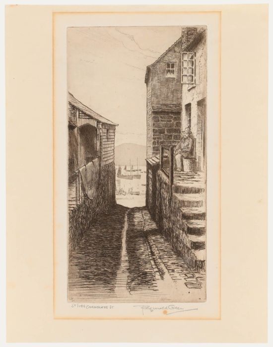 Reginald Green RWA (1884-1971) - Etching, St Ives Carnglaze Street 