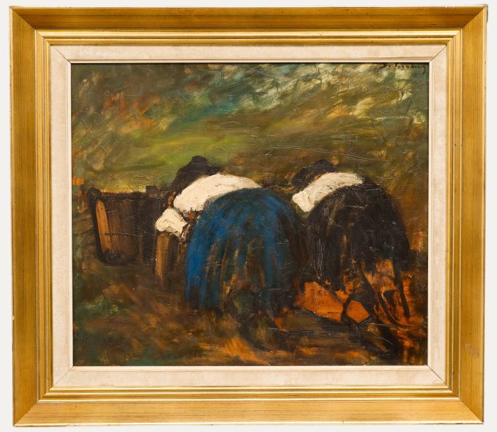 Paul De Leenheer - Framed 1972 Oil, The Potato Turners