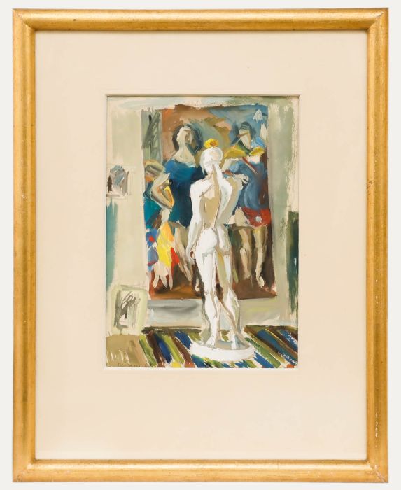 Sylviane Descarpentries (1925-2016) - Contemporary Gouache, Study of A Statue