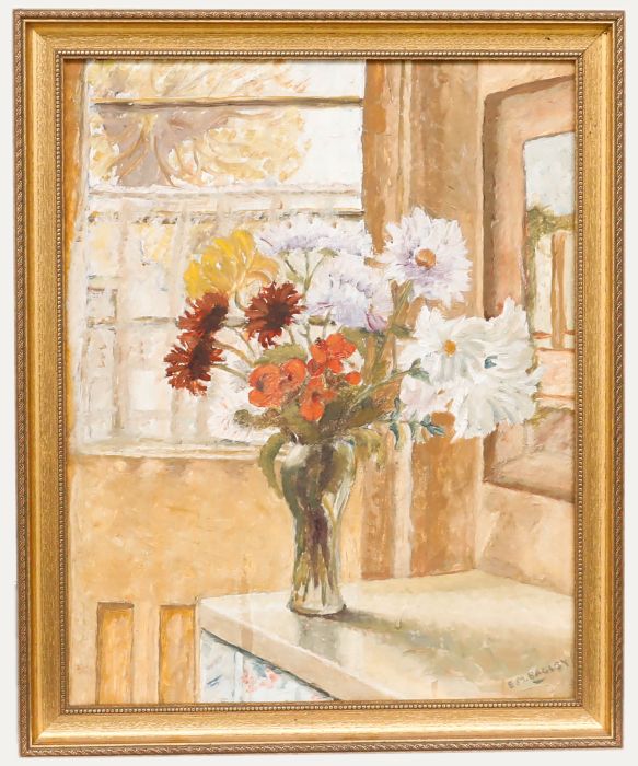 E. M. Bagley - Framed 20th Century Oil, Flowers near a Window