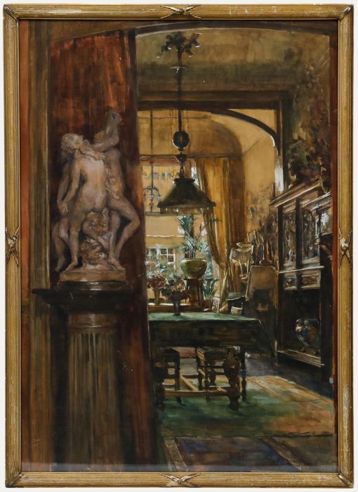 Ketty Gilsoul-Hoppe (1868-1939) - Early 20th Century Gouache, Refined Interior