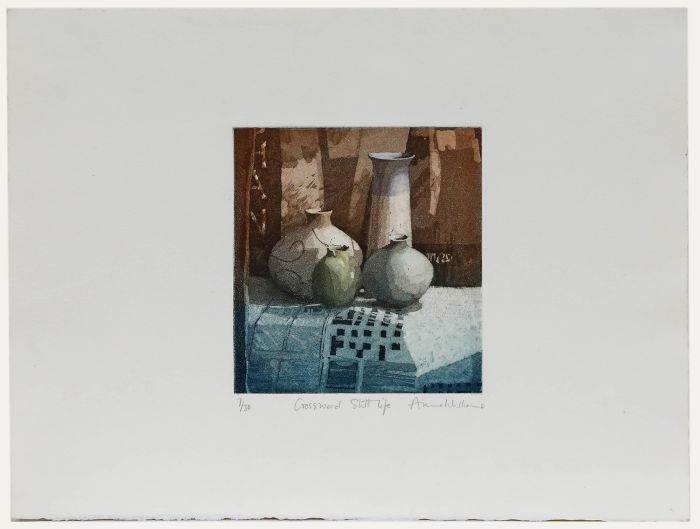 Annie Williams RWS RE RBA - Contemporary Aquatint, Crossword Still Life