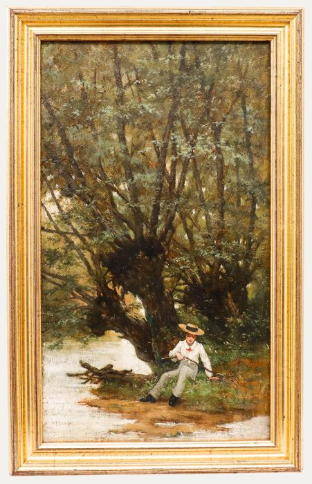 Robert Arthur (1850-1914) - Late 19th Century Oil, Boy Beside the River