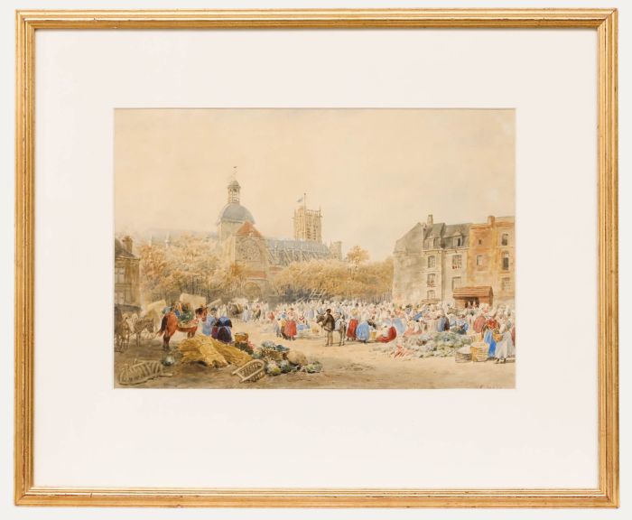 Frederick Nash (1782-1856) - 1856 Watercolour, The Market Place, Dieppe