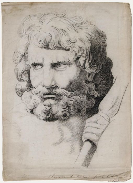 After Gilles-Antoine Demarteau - 1830 Charcoal Drawing, Neptune