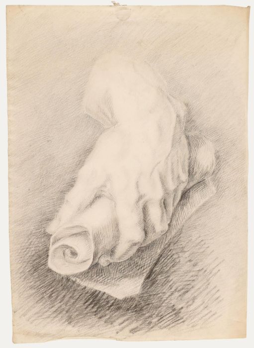 19th Century Graphite Drawing - Hand with Scroll