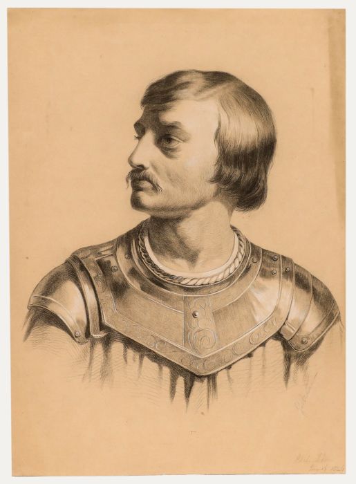 1846 Graphite Drawing - Study of a Man in Armour