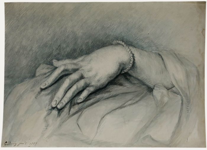 Emily Parry - 1809 Pen and Ink Drawing, Hand Study in Blue