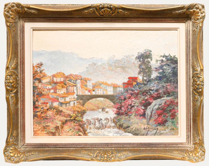 Attila Mendly de Vétyemy (1911-1964) - Mid 20th Century Oil, Village in Bloom