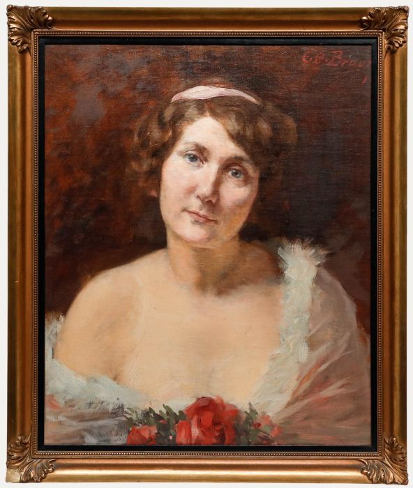 E. O. Braun - German School Early 20th Century Oil, Lady with Roses