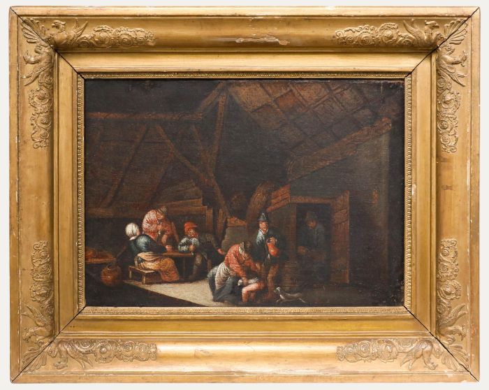 Dutch School 18th Century Oil - A Drink at the Inn