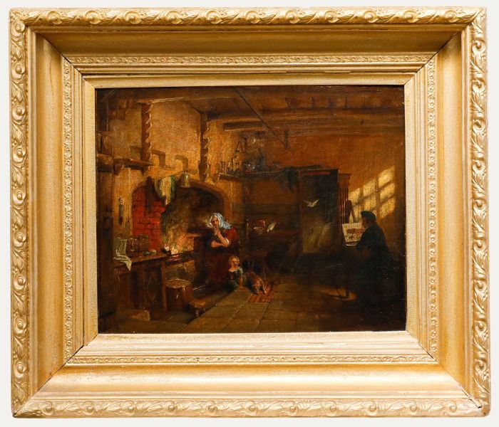 Framed 19th Century Oil - Painter in the Kitchen