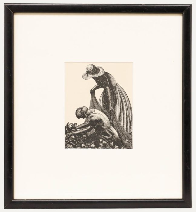 Clare Leighton (1898-1989) - Mid 20th Century Wood Engraving, Strawberry Pickers
