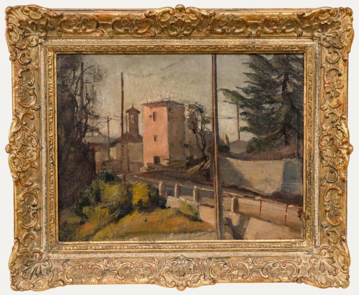 Attrib. Gioachimo Galbusera (1871-1942) - Oil, Italian Village at Dusk