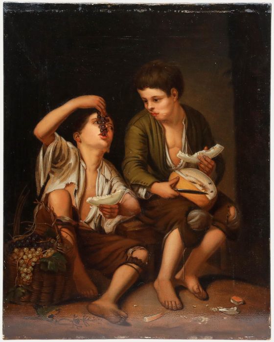 After Bartolome Esteban Murillo - Oil, Children Eating Grapes and a Melon