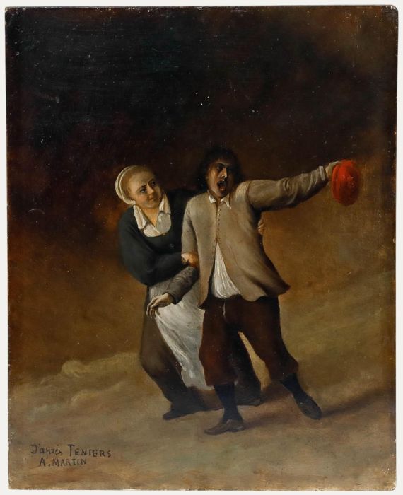 A. Martin after D. Teniers the Younger (1610-1690) - Oil, The Maid and the Fool