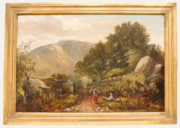 Framed Late 19th Century Oil - Conversing in the Countryside