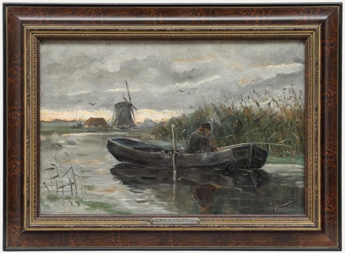 H.J. Wolff (b.1876) - Dutch School Early 20th Century Oil, Fishing on the River