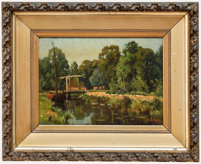 Christiaan Hendrik Hammes (1872-1965) - Framed Oil, The Dutch Drawbridge