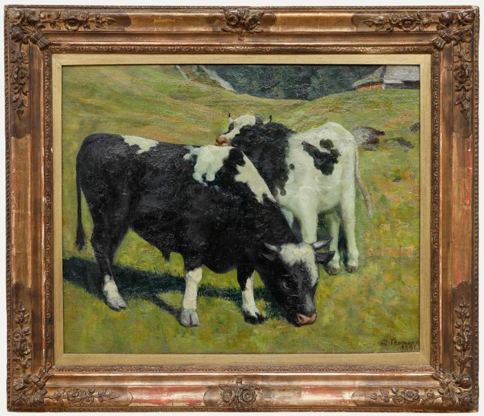 Gustav Adolf Thomann (1874-1961) - Framed Oil, Cattle in an Alpine Meadow 