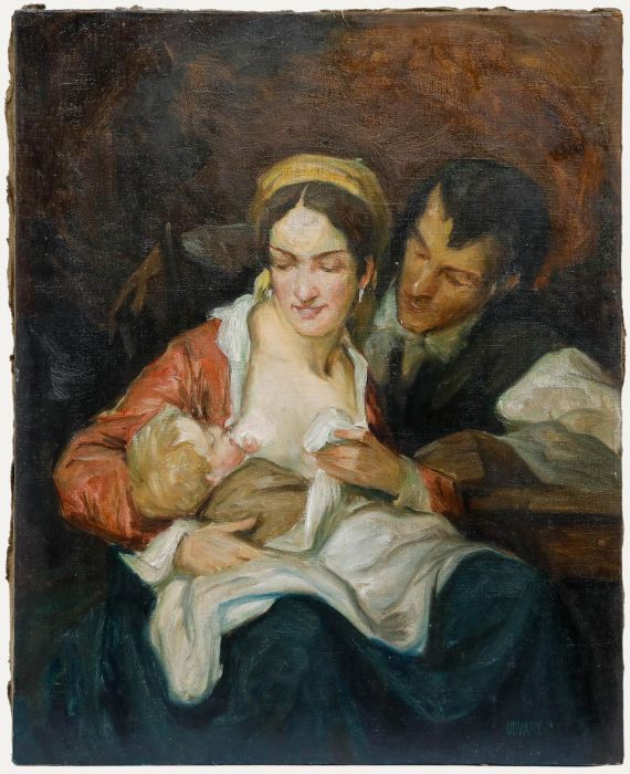 Geza Udvary (1872-1932) - Early 20th Century Oil, Familial Love