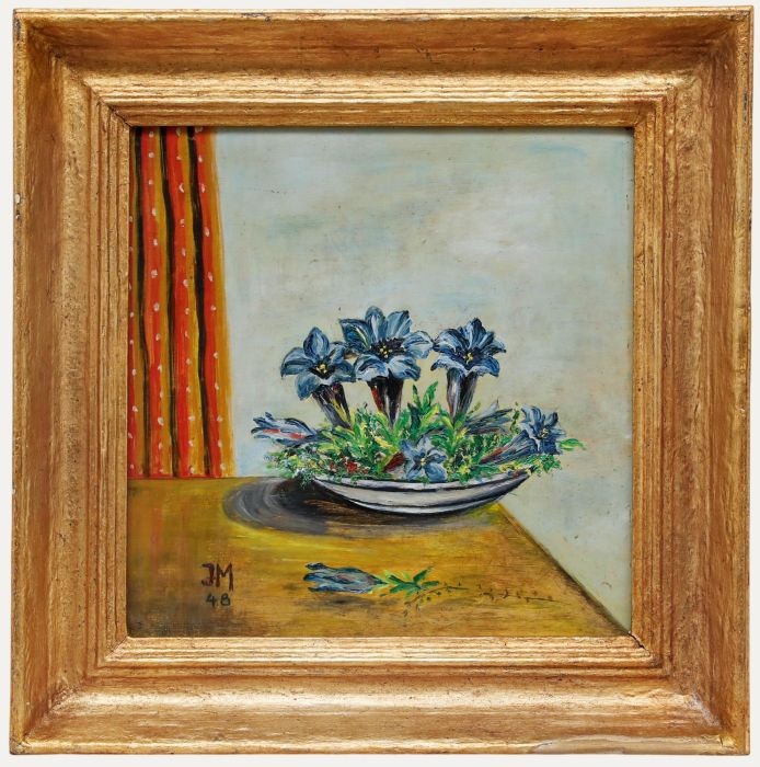 Framed Mid 20th Century Oil - Autumn Gentians