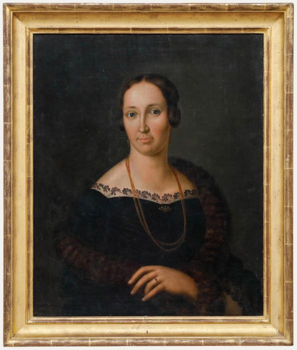 Rudolf Tanner (1781-1853) - Fine 1840 Oil, Lady in Lace and Fur