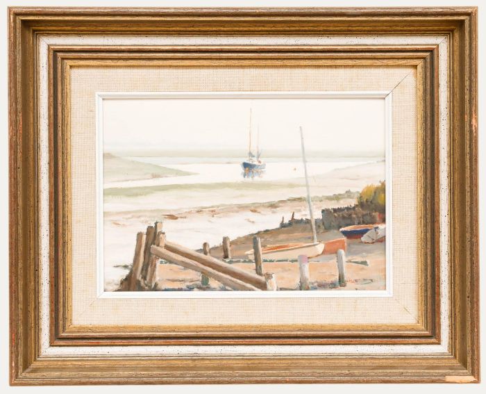 Roger Fisher RSMA (1919-1993) - 1984 Oil, Low Tide, Landermere Wharf