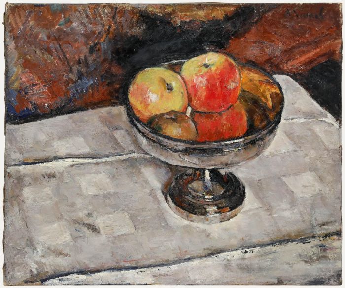 Andre-Leon Vivrel (1886-1976) - Mid 20th Century Oil, Apples in a Silver Bowl