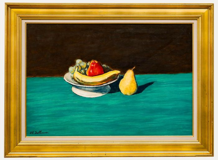 Georges Eugene Delhomme (1904-1989) - Mid 20th Century Oil, Still Life on Teal