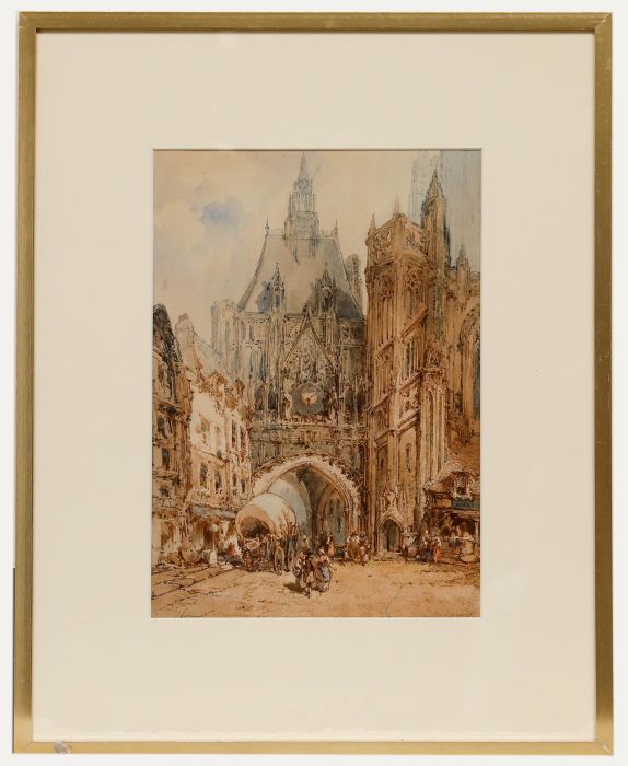 Paul Marny - Framed 19th Century Watercolour, A View of Rouen Cathedral