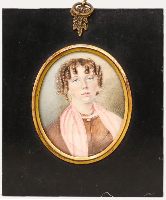 Miniature 19th Century Watercolour - Portrait of a Lady with Ringlets