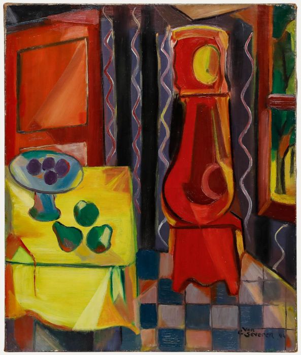 C. Van Severen - 1944 Oil, Still Life with Grandfather Clock