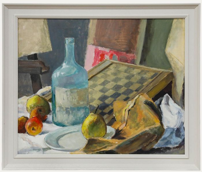 Pierre Neveu (b.1929) - Framed 20th Century Oil, Still Life with Draughts Board