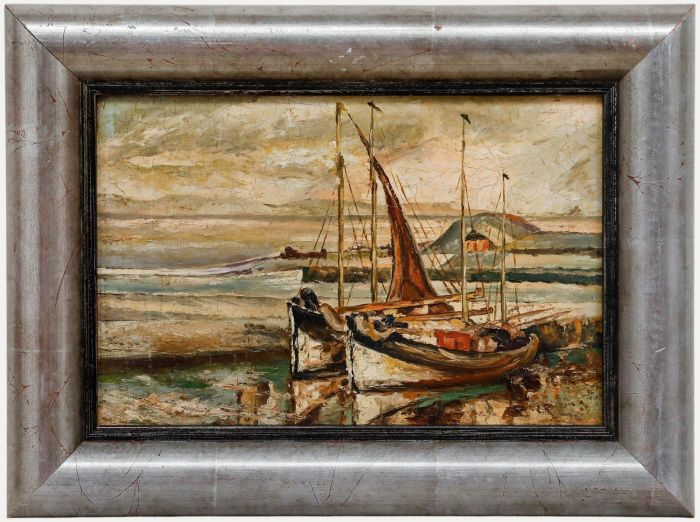 Attrib. Leonard Richmond (1889-1965) - Oil, Moored Boats in a Coastal Inlet 