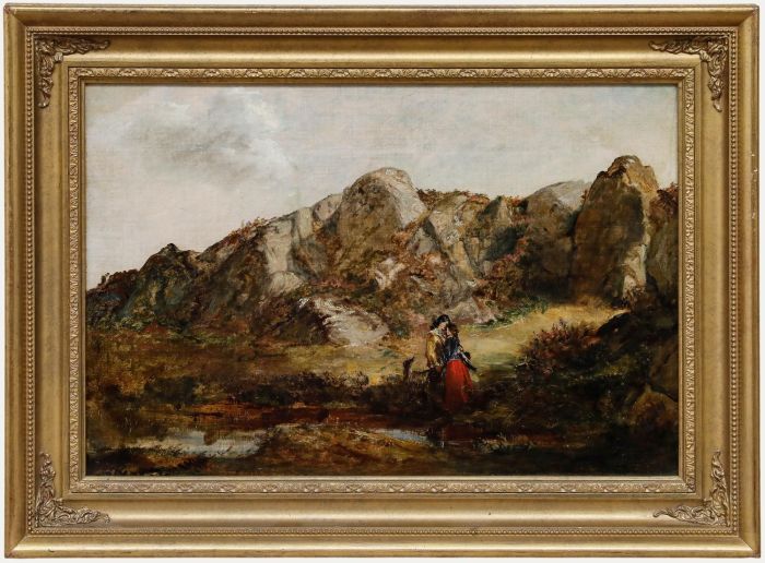 James Eckford Lauder (1811-1869) - Mid 19th Century Oil, Lovers in the Moors